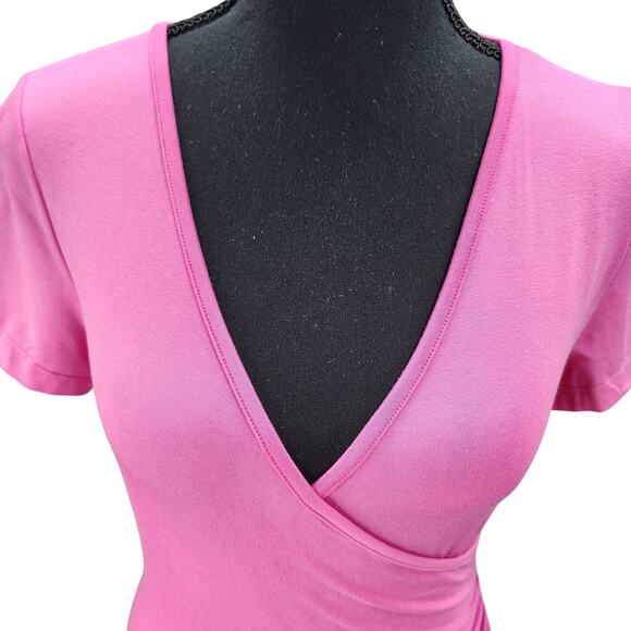 NWT Mangopop Womens Bodysuit Small Pink Crossover V Neck Cap Sleeve Top - Picture 3 of 12